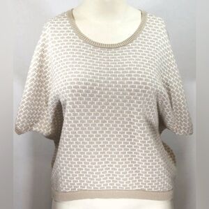 LANY BRYANT Women's SS Tan White Brick Pattern Sweater Dolman Sleeves Size 18/20